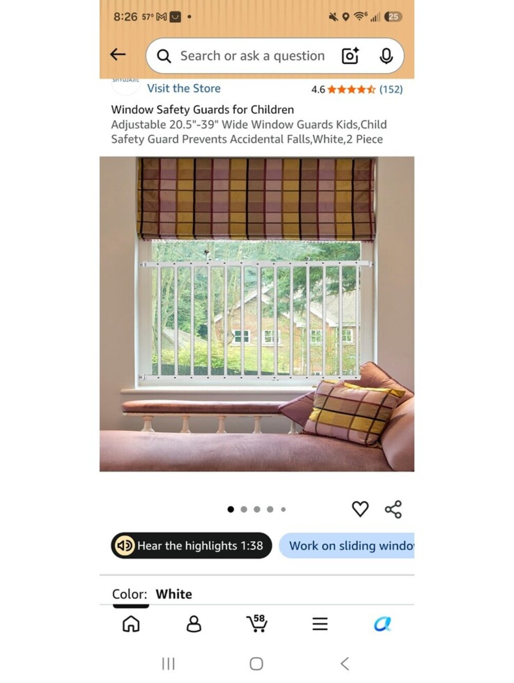 Adjustable 20.5-39 Inch Wide White Window Safety Guards for Children, 2 Piece